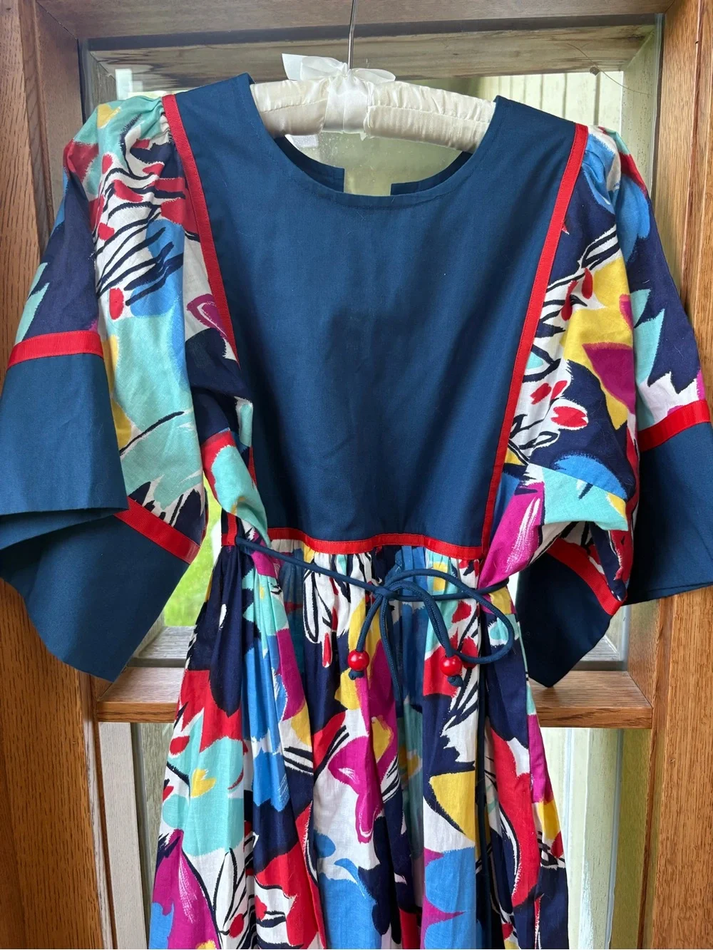 Vintage Maj Honolulu Cotton Dress Kaftan Mumu House Dress Bead Belt Floral L - Picture 5 of 8